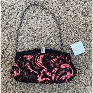 LULU TOWNSEND EVENING BLACK AND PINK CLUTCH PURSE.